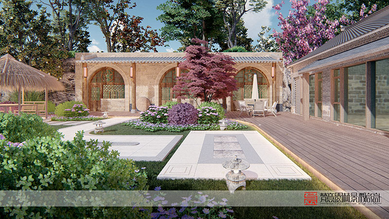 禹州神垕665平米民宿花园设计案例 禹州神垕665平米民宿花园设计案例